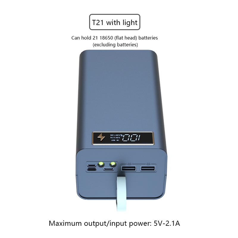 D21 21X18650 Корпус для аккумуляторов Пайка не требуется Корпус Power Bank Pd Со светом Зарядный бокс для аккумуляторов 18650 Съемный Портативный DIY Корпус