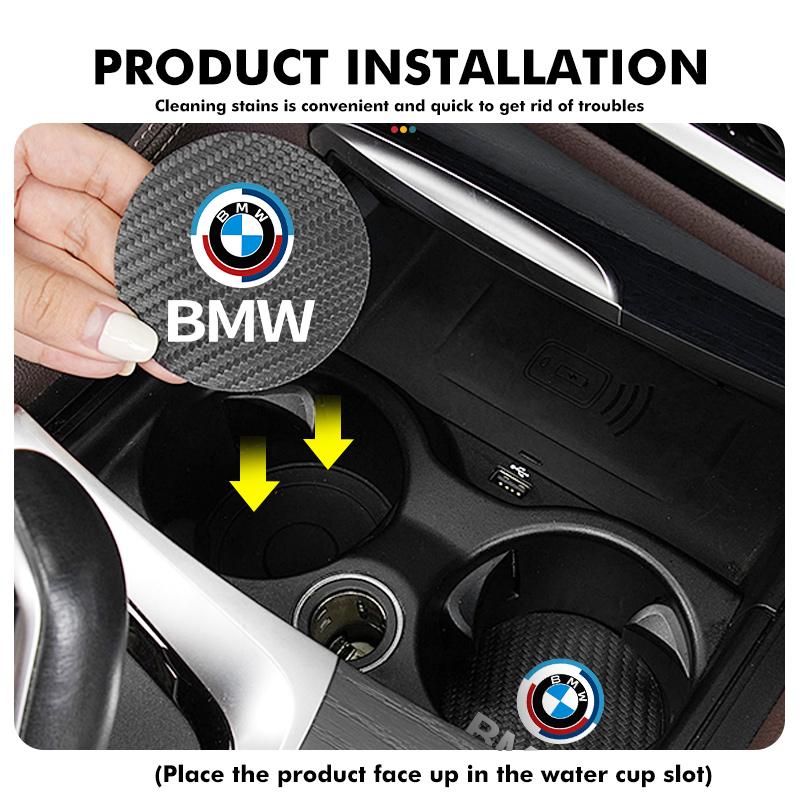 HMAO6 2pcs Car Water Cup Mats Carbon Fiber Coaster Non-Slip Pad For BMW Performance E91 X5 E70 F11 E30 F31 X3 F25 F32 x7