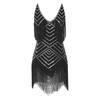 Womens 1920s Flapper Dance Dress V Neck Shiny Sequins Adjustable Spaghetti Straps Fringe Latin Party Costume