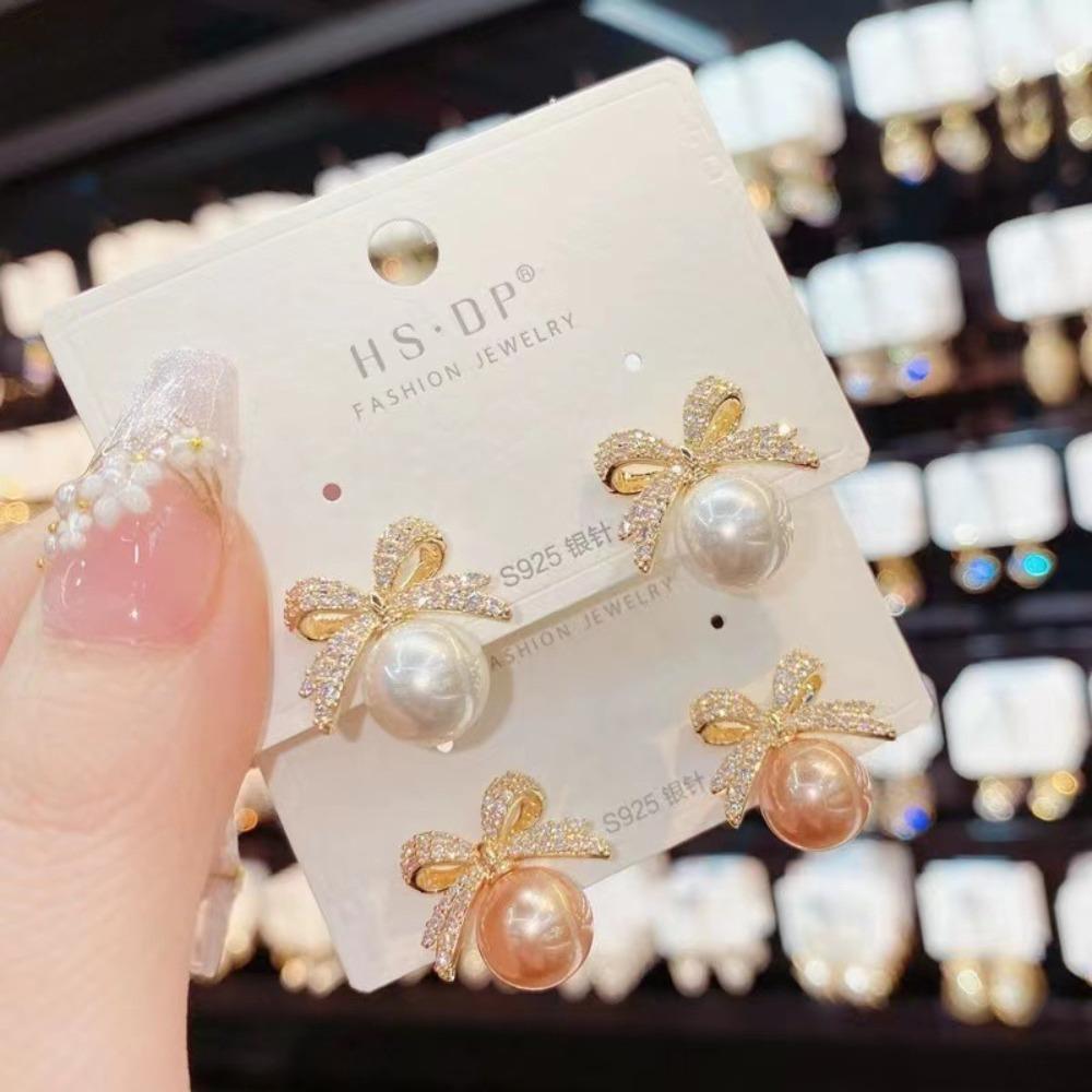 Jewelry Accessories Bow Pearl Ear Studs Light Luxury Bow Pearl Ear Hook Bow Pearl Earrings  Gifts