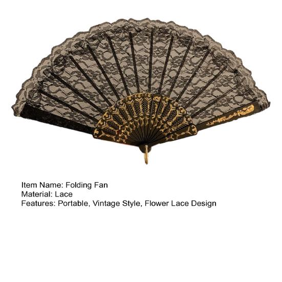 Складной веер с кружевной розой, винтажный, легкий, портативный, летний, ручной, украшение для танцевального представления, аксессуары для вечеринок