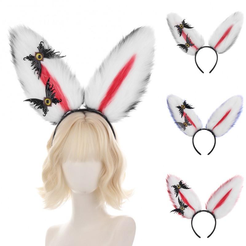 Handmade Easter Bunny Ear Headband Cosplay Plush Animal Hairband Dark Style Party Costume Accessory