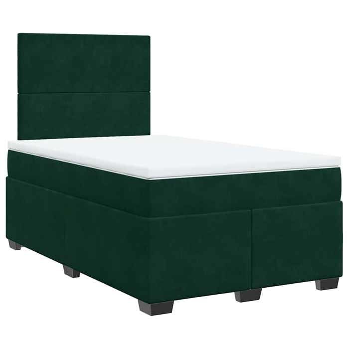 Cadre de lit avec matelas - 120x190 cm - Tête de lit réglable - Velours vert foncé - 2 places