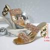 Fashion Brand Design High Heels Gold Silver Glitter Sandals Women Square Toe Plus Size 35-43 Summer Mule Shoes Woman Gladiator Slippers