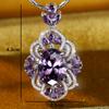 Luxury Purple Zircon Stone Pendant Necklaces for Women Silver Color Shiny CZ Elegant Flower Necklace Wedding Party Jewelry