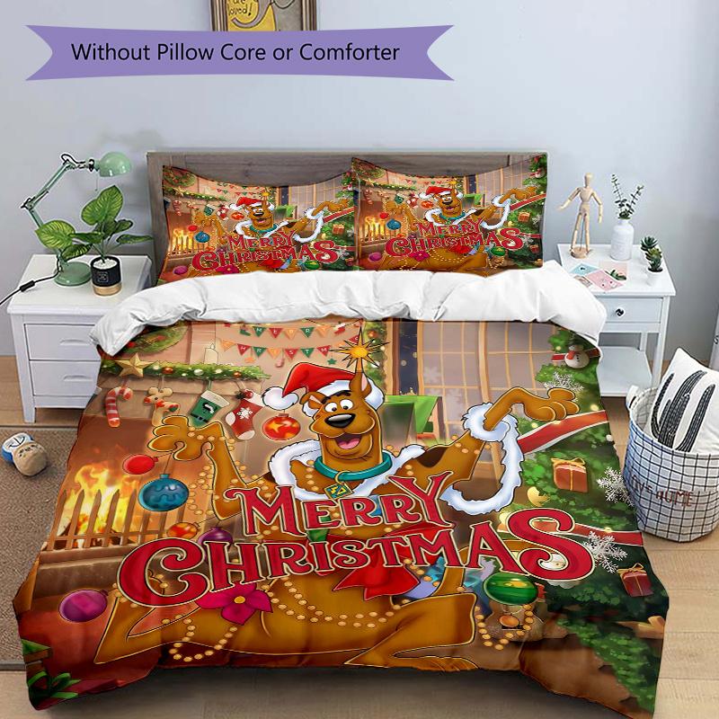 3pcs Scooby Doo's Merry Christmas Adventure Printed Quilt Set - Includes 1 Quilt Cover and 2 Pillowcases, Machine Washable - Suitable for All Sea