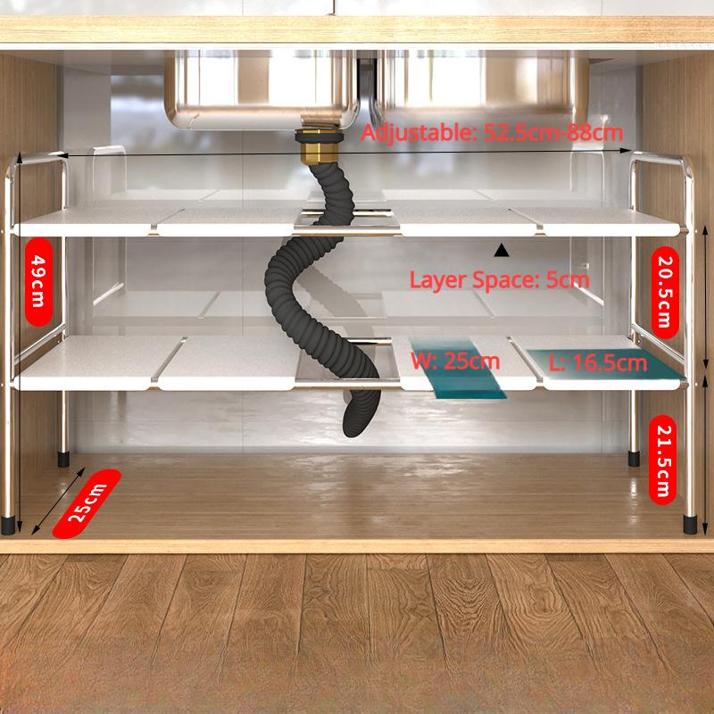 Kitchen Organiser Under Sink Rack Storage Shelves Expandable 2 Tier Cabinet Shelf Dishes Rack Under Sink Holder Bathroom Shelf
