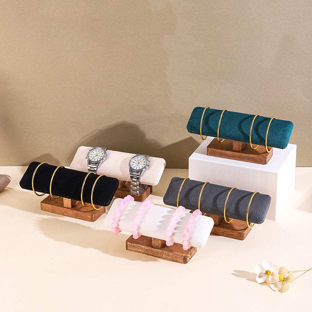 Velvets Bracelet Display Rack Wooden Base Watch and Hairbands Holder T Shaped Stand for Jewelry Storage and Organization