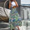 Women  Casual Loose Boho Elastic Waist A-Line Beach Flowy Swing Vacation Floral Printing Maxi Skirt