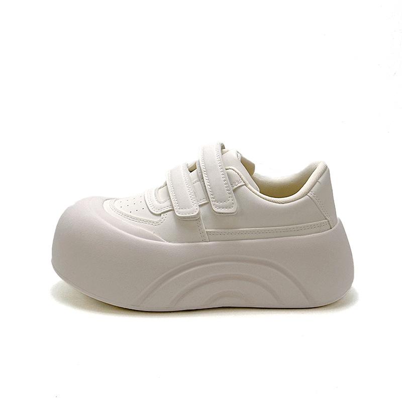 Весенняя женская обувь новая липучка большая голова белые туфли женские толстая подошва увеличивает 2025 женская обувь новая универсальная повседневная обувь