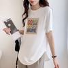 T-shirt Women's Slim Top Irregular Cotton Short-sleeved Summer Curved Hem Large Size Medium Length Style Covering Butt