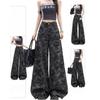 Wide Leg Workwear Denim Camouflage Trousers Women Large Size High Waisted Thin Loose Casual Straight Dragging Floor Trousers Long Denim Pants
