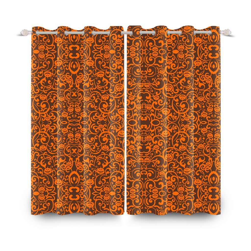 2 шт./набор Ужасы Хэллоуин Оконная занавеска Летучая мышь Паук Тыква Привидение Дом с привидениями Домашний декор Затемняющие шторы из полиэстеровой ткани