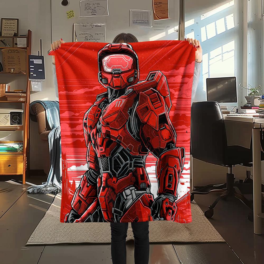 Master Chief Print Flannel Blanket, High quality Comfortable for All Seasons, Home Decor, Warmth and Comfort