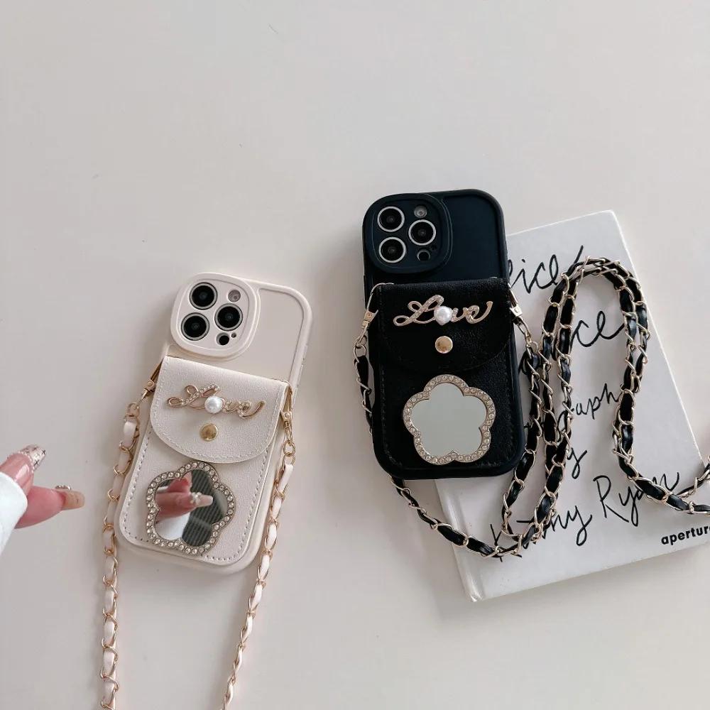 Кожаный чехол-кошелек с зеркалом и держателем для карт для iPhone 16 Pro Max 15 14 Plus 13 12 11 XS XR X 7 8, защитный чехол