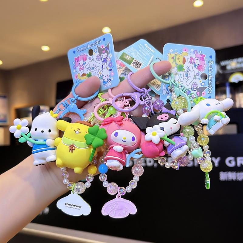 Cartoon Animal Kuromi Pompom Purin Cinnamoroll Melody Pachacoo Pendant Keychain Key Ring Action Figure Model Toy Gifts