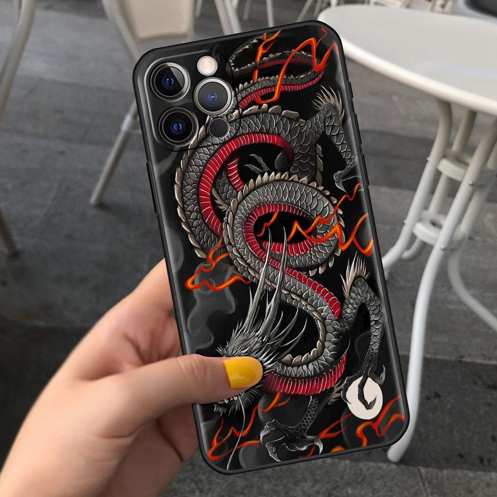 Чехол для Apple iPhone 14 11 13 7 12 Pro 7 XR XS Max 8 Plus 6 14Pro черный мягкий чехол для телефона Funda Fashion китайский винтажный дракон