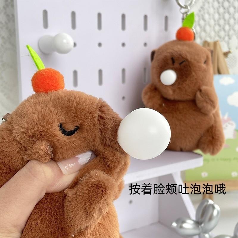 Green Guitar Capybara Plush Toy Short Fur Musical Student Backpack Keychain Cute Collectible Gift