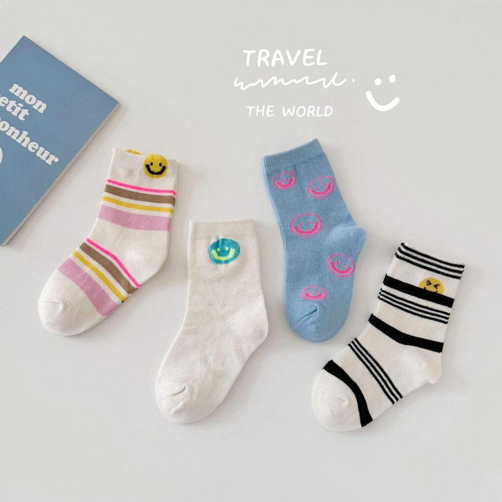 Осенние детские носки средней длины с мультяшным горошком - Универсальный корейский стиль для мальчиков и девочек