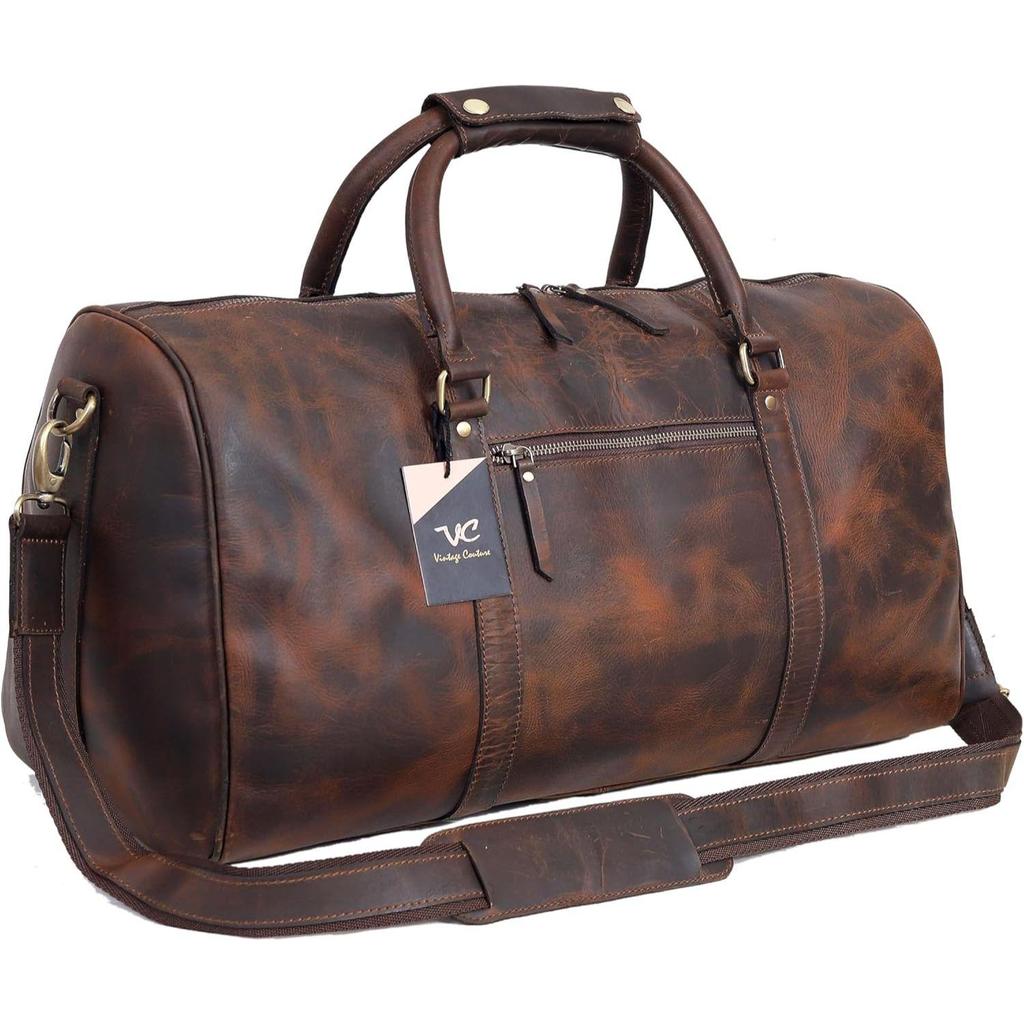 Кожаные спортивные сумки для мужчин, ручная кладь, мужская сумка для одежды для путешествий, бизнеса, кожаная дорожная сумка Weekender, коричневая