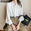 WTEMP Women Chiffon Shirt Bow Professional White Shirt Long Sleeve Loose Fashion Top