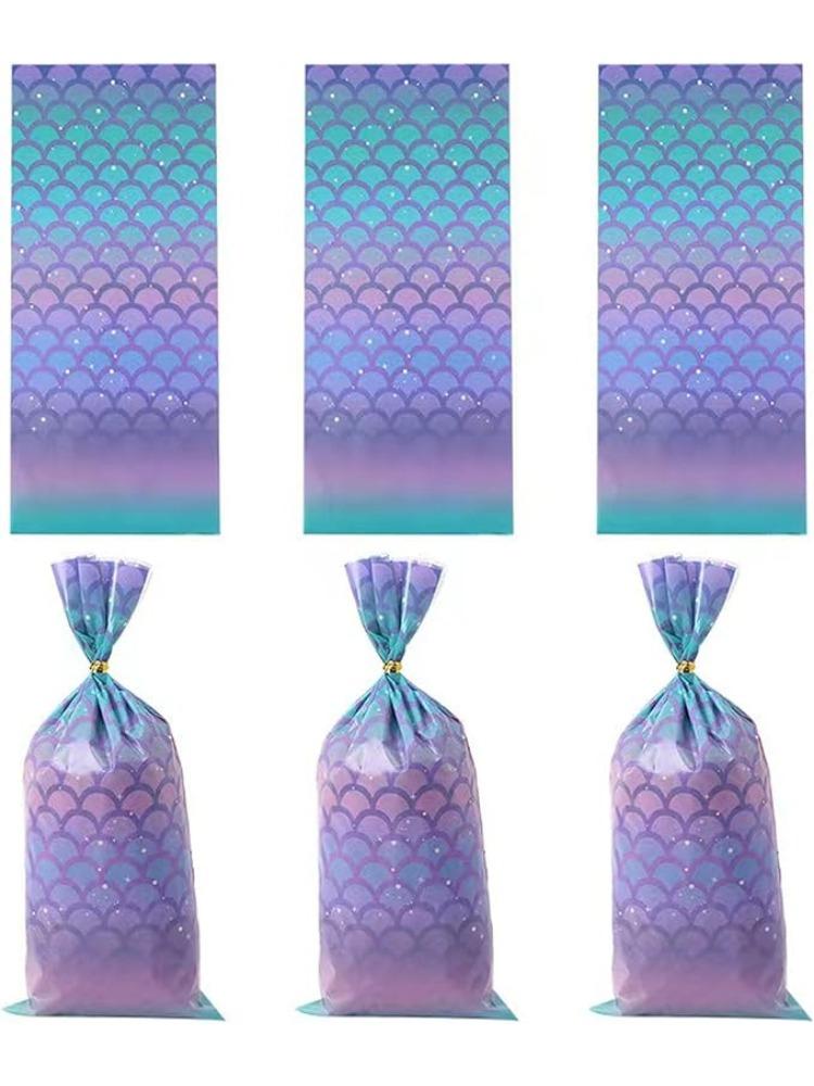 50 шт. сумок для сладостей в виде русалочьей вечеринки, сумочки для подарков на вечеринку в виде русалочьей вечеринки, широкое дно, целлофан с завязками для девочек-русалок на день рождения, декор для вечеринки