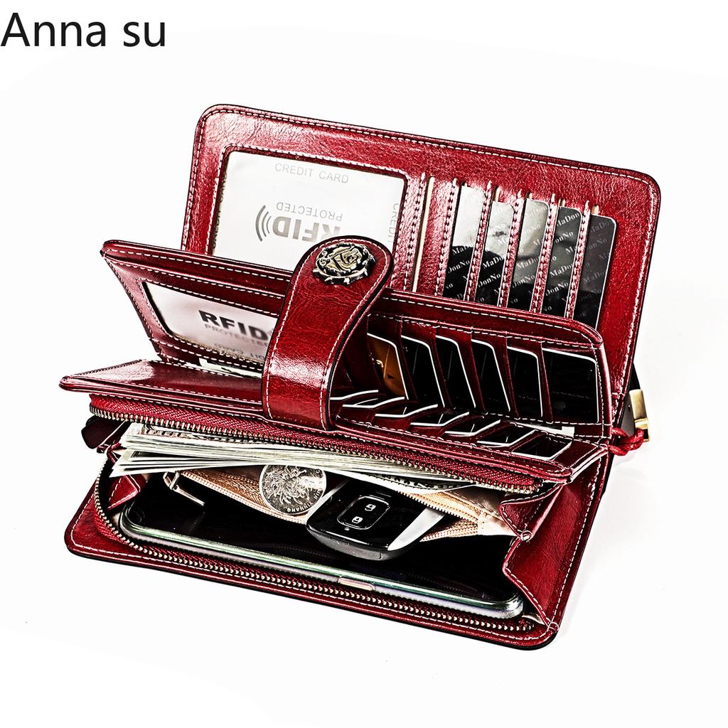 Ladies Leather Wallet Large Capacity Multifunctional Long Wallet European and American Retro Clutch