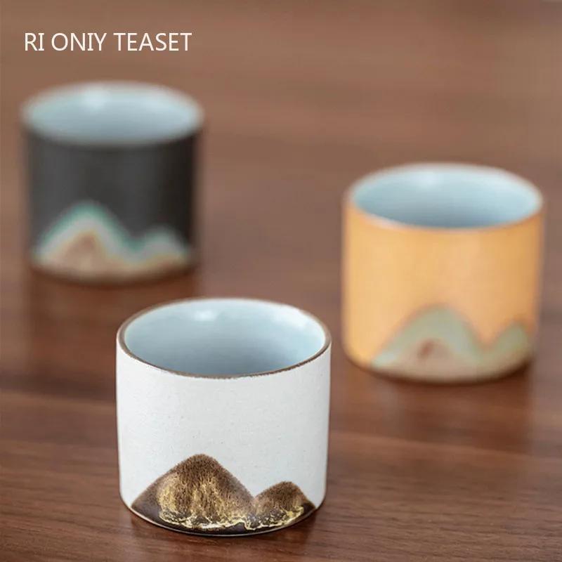 Chinese Retro Pottery Teacup Exquisite Handmade Ceramic Tea Bowl Travel Meditation Cup Pu'er Master Cup Tea Set Accessories