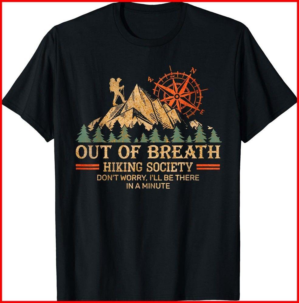 Unisex shirt Cotton Oversize Large Size Out of breath hiking society Black T-Shirt