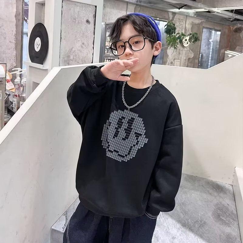 2024 Толстовка с длинным рукавом с принтом смайлика для мальчиков - Весенне-осенний стиль для больших и средних детей