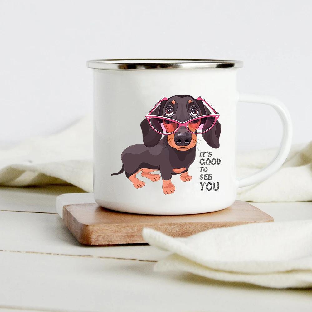 Peace Love Dogs Print Креативные эмалевые кофейные кружки с изображением мультяшных такс Собачьи лапки для вечеринок Пиво Сок Молоко Чашки Подарки на день рождения другу