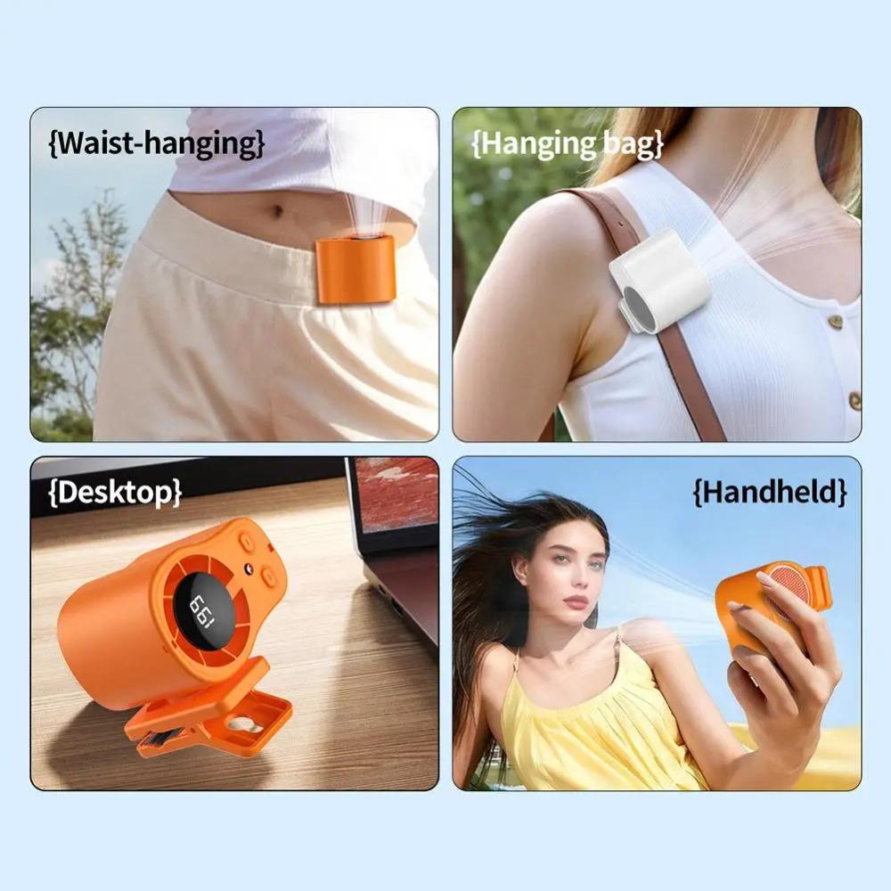 USB Charging Mini Silent Fan LED Display Neck-mounted Handheld Mini Fan For Outdoor&Office