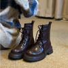 Cowhide version~ thick-soled Martin boots women's heightening short boots small black boots