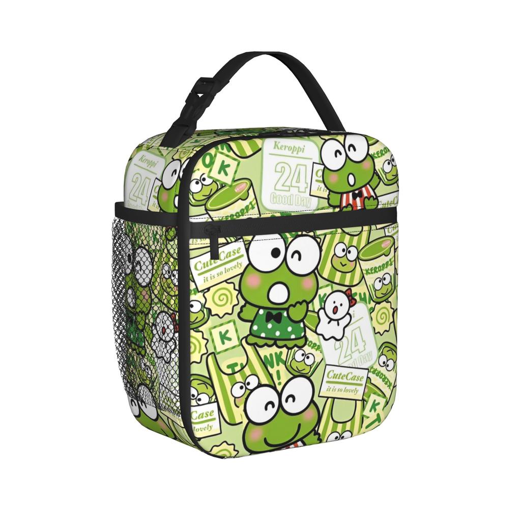 Keroppi Insulated Lunch Bag High Capacity Cartoon Anime Reusable Cooler Bag Lunch Box Tote College Outdoor Food Bag