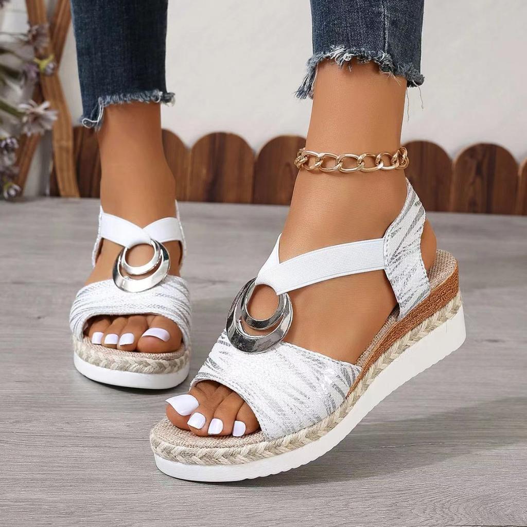 Women Wedges Sandals New Snake Print Platform Shoes for Women Metal Decoration Sandals Woman Comfort Casual Med Heels Sandals