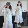 Girls' summer short sleeved Korean cute and stylish lace shawl cartoon printed T-shirt