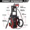 WISEUP 1400 Вт Мойка высокого давления Электрический очиститель высокого давления Портативная автомойка Регулируемая насадка-распылитель Инструменты для очистки