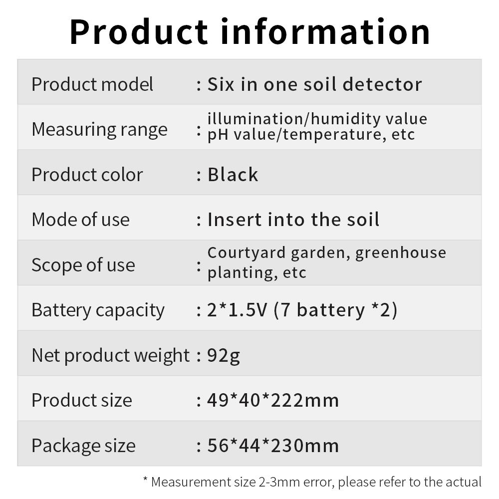 ST03 6 в 1 тестер почвы многофункциональный удобрение pH почвы температура влажность солнечный свет влажность воздуха тестер