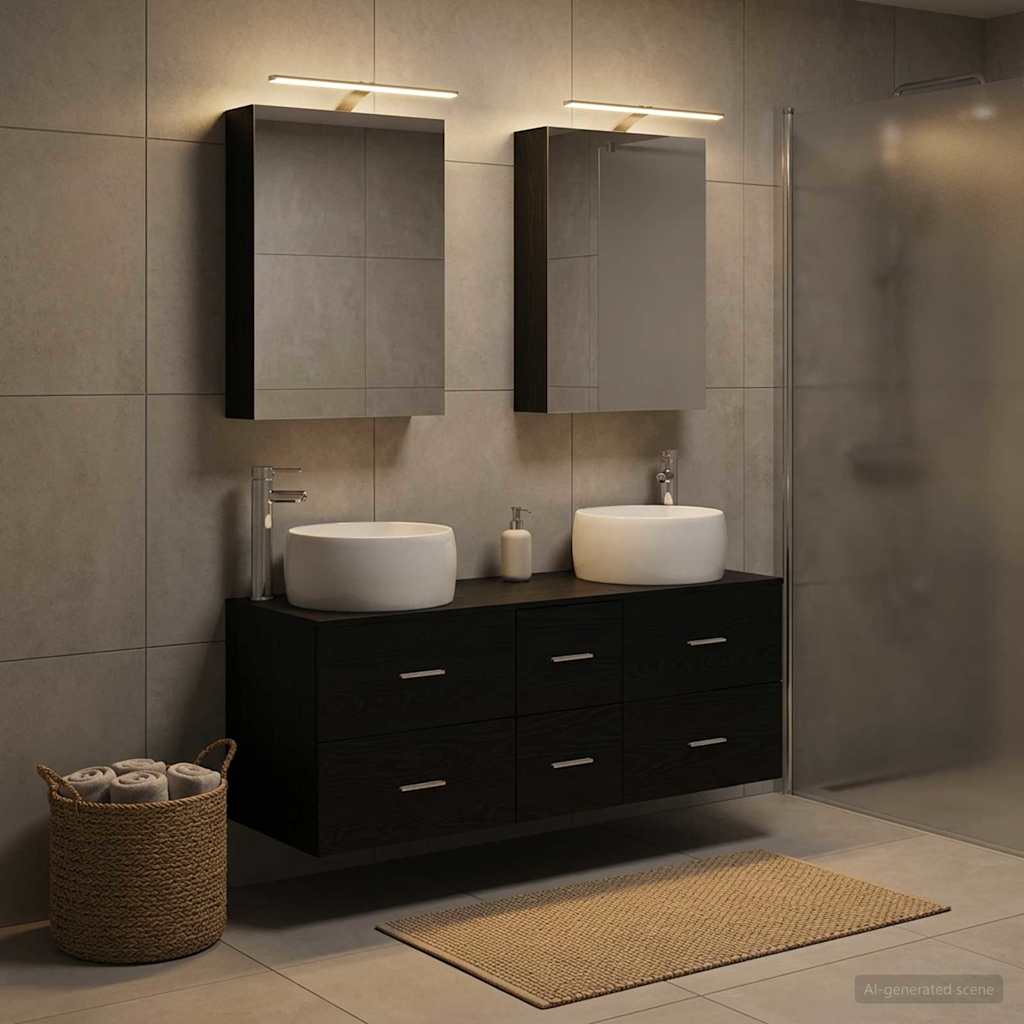 5 Piece Bathroom Furniture Set Black Oak Engineered Wood and Glass