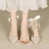 Fashion Women's New Luxury Pearl Rhinestone Wedding Shoes Bridal Party Thick High-heeled Hollow Designer Pointed Single Shoes Fashion