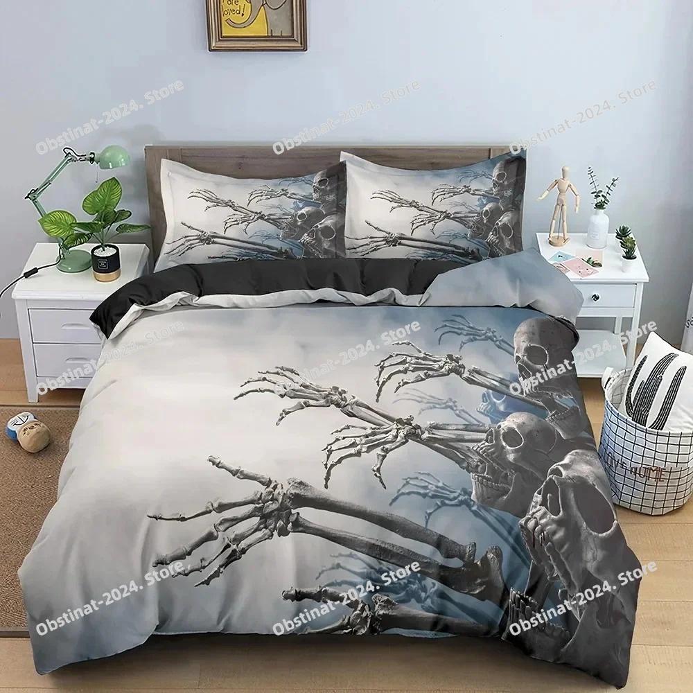 3D Print Skull Rose Skeleton  Bedding Set Duvet Cover Bed Set Quilt Cover Pillowcase Comforter king Queen Size Boys Adult