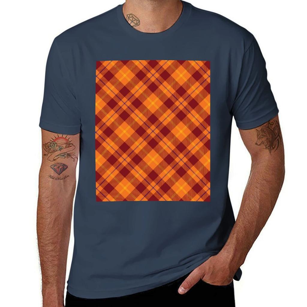 Autumnal Cross Tartan Plaid Tshirt Regular Fit Plain Tee Shirt