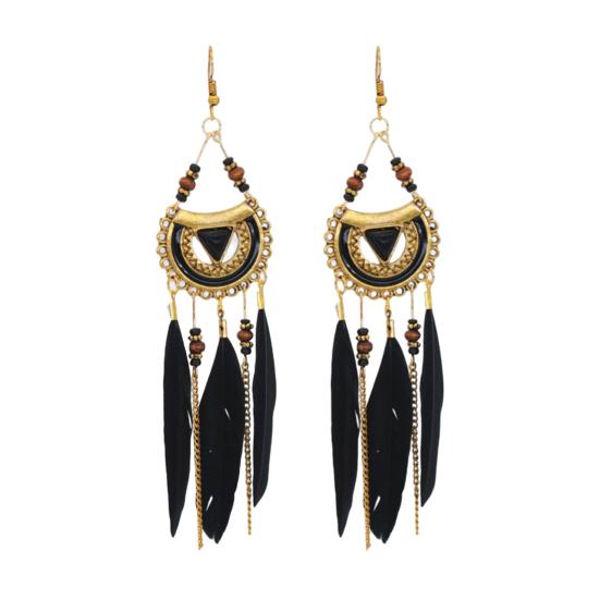 1 Pair Hook Earrings Bohemia Style Ethnic Synthetic Feather Exquisite Lady Boho Dangle Earrings