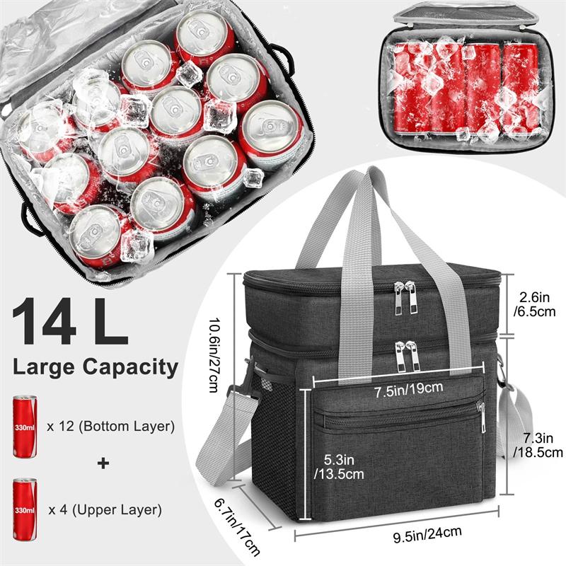 Многофункциональная двухслойная сумка-холодильник для женщин и мужчин, большая вместительная коробка для завтрака для путешествий и пикника с плечевым ремнем