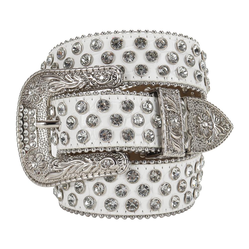 Custom Western Cowgirl Belt Popular Flower Pattern Buckle Whit Rhinestone Man Pu Leather Sundo