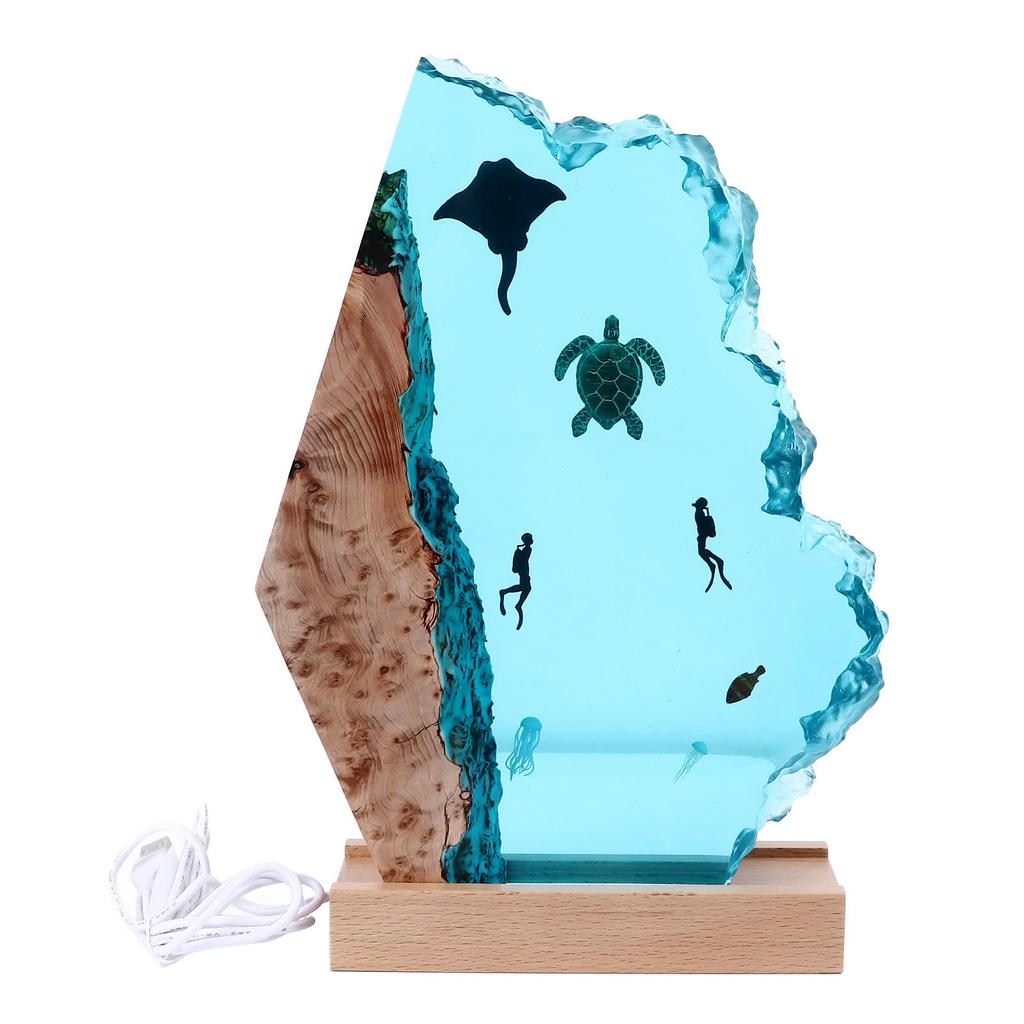 8inch Divers Lamp Solid Wood Resin Unique Detachable LED 5V Ocean Light Lamp for Decoration Gift