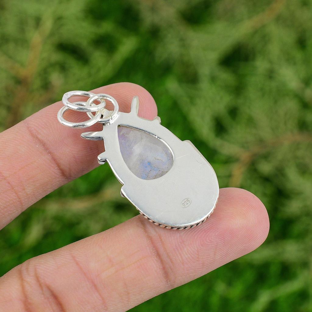 Daughters Day Sale 925 Sterling Silver Pear Natural Rainbow Moonstone Pendant