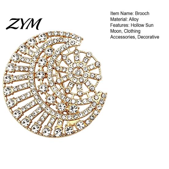 Rhinestone Lapel Pin Hollow Sun Moon Brooch, Metal for Daily Wear Brooch Men Women, Jewelry Accessories Clothing Scarf Hat Decoration Bag