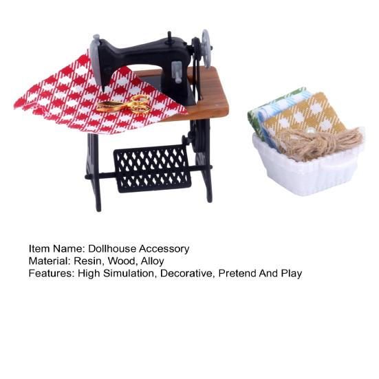 1:12 миниатюрных деревянных швейных машин, набор с нитками, ножницами, аксессуары, декор для кукольного домика, миниатюрная мебель, детские игрушки