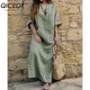 QICED S-5XL Женская одежда весна-лето Большие размеры Женское хлопковое льняное свободное полосатое длинное платье с карманами